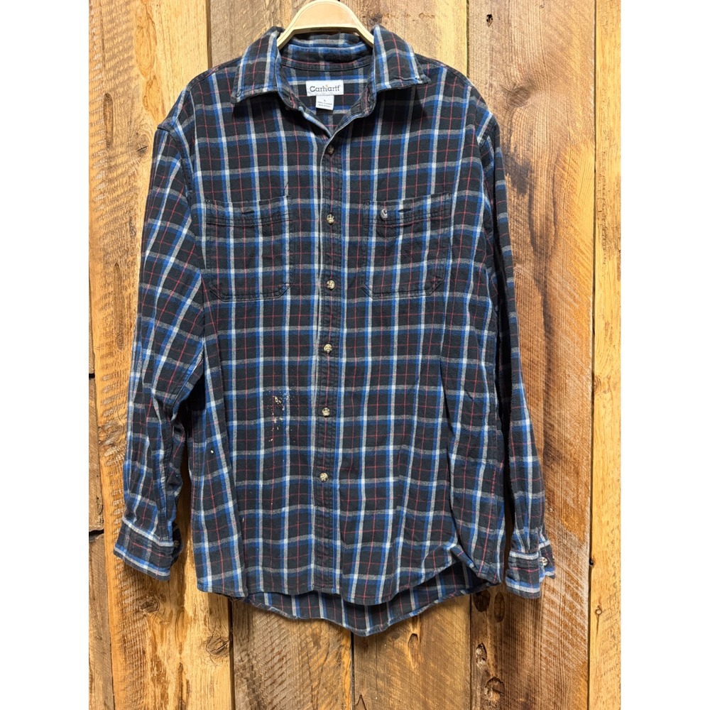 Carhartt Mens L Plaid Flannel Shirt 2010 Western Workwear Ranch Rugged Grunge